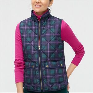 NWT J. Crew Factory Stewart Tartan Plaid Puffer Vest Green/Navy/Pink Size XXS